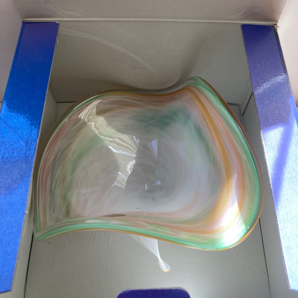 MuranoI 10”Triangle Bowl Multi Color Freeform Glass - Picture 13 of 15